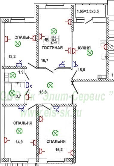 Электромонтаж в четырехкомнатной квартире монолитно-кирпичного дома